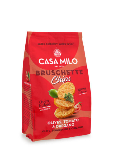 Bruschette Chips Pizza 70g Casa Milo – włoskie chrupiące grzanki o smaku pomidorów i bazylii